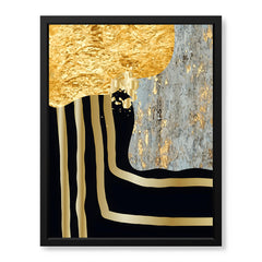 Grey & Gold Metallic Design On Blue Background | Abstract Office Artwork #0014