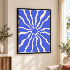 Tealish Blue Abstract Design Over Beige Background | Abstract Office Artwork #00142