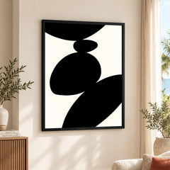 Black Stone Shape Design Over White Beige Background | Abstract Office Artwork #00146