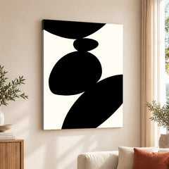 Black Stone Shape Design Over White Beige Background | Abstract Office Artwork #00146