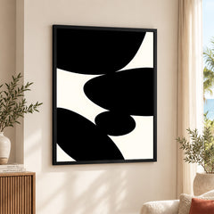 Black Stone Shape Design Over White Beige Background | Abstract Office Artwork #00147