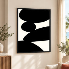 Black Stone Shape Design Over White Beige Background | Abstract Office Artwork #00148