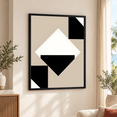 Black & White Abstract Design Over Brown Background | Abstract Office Artwork #00149