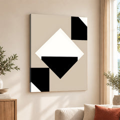 Black & White Abstract Design Over Brown Background | Abstract Office Artwork #00149
