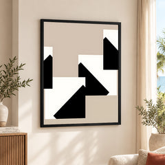 Black & White Abstract Design Over Brown Background | Abstract Office Artwork #00151