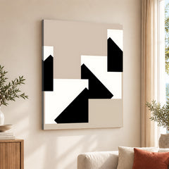 Black & White Abstract Design Over Brown Background | Abstract Office Artwork #00151