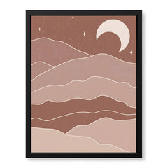 Brown & Beige Abstract Mountains Portrait With White Moon | Abstract Office Artwork #00155