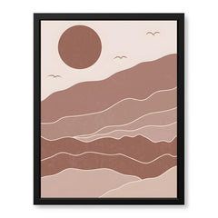 Brown & Beige Abstract Mountains Portrait With Full Moon | Abstract Office Artwork #00156