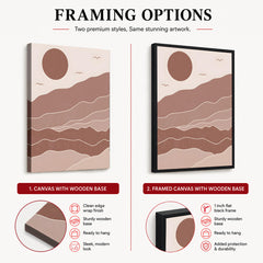 Brown & Beige Abstract Mountains Portrait With Full Moon | Abstract Office Artwork #00156