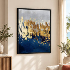 Blue Gold & Grey Abstract Art Design | Abstract Office Artwork #00158