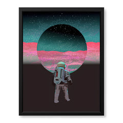 Astronaut In Front Of Moon With Neon Pink & Green Background | Abstract Space Artwork #00163
