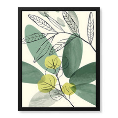 Green & Black Tropical Leaves Art Over White Background | Abstract Floral Artwork #00166