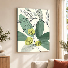 Green & Black Tropical Leaves Art Over White Background | Abstract Floral Artwork #00166