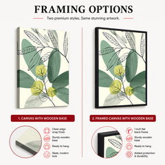 Green & Black Tropical Leaves Art Over White Background | Abstract Floral Artwork #00166