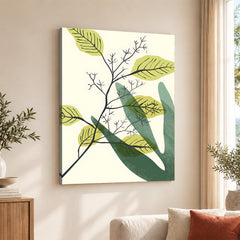 Green & Black Tropical Leaves Art Over White Background | Abstract Floral Artwork #00167