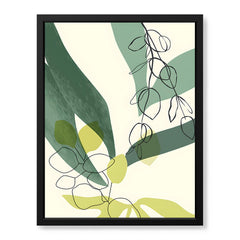 Green & Black Tropical Leaves Art Over White Background | Abstract Floral Artwork #00168