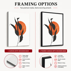 Grey Tropical Leaves With Orange Moon Shape | Abstract Floral Artwork #0017