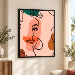 Beige & Pink Beautiful Women Faces Art Abstract Design | Abstract Fashion Artwork #00175