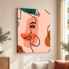 Beige & Pink Beautiful Women Faces Art Abstract Design | Abstract Fashion Artwork #00175