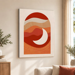 Red & Brown Abtract Design With White Moon | Abstract Office Artwork #00177