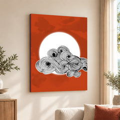 Black & White Abtract Design Over Red Background | Abstract Office Artwork #00179