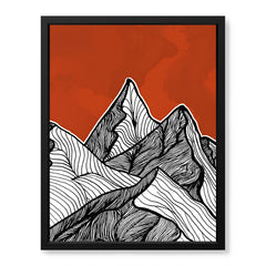 Black & White Mountain Design Over Red Background | Abstract Office Artwork #00180