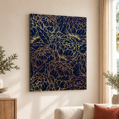 Beautiful Golden Floral Design Over Blue Background | Abstract Floral Artwork #00182