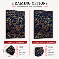 Beautiful Golden Floral Design Over Blue Background | Abstract Floral Artwork #00182