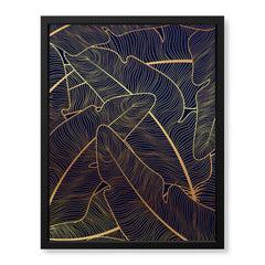 Beautiful Golden Floral Design Over Blue Background | Abstract Floral Artwork #00183