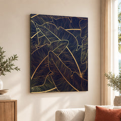 Beautiful Golden Floral Design Over Blue Background | Abstract Floral Artwork #00183
