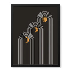 White Lines Over Golden Moon With Black Background | Abstract Fashion Artwork #00189