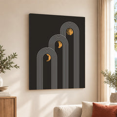 White Lines Over Golden Moon With Black Background | Abstract Fashion Artwork #00189