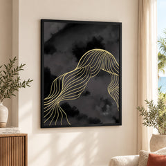 Black & White Background With Golden Lines | Abstract Office Artwork #0019
