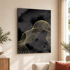 Black & White Background With Golden Lines | Abstract Office Artwork #0019