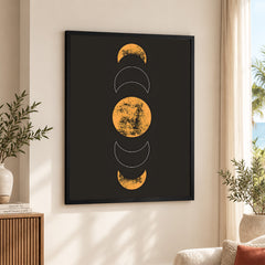 White & Gold Moon Design With Black Background | Abstract Fashion Artwork #00190