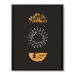 White Line Art With Gold Moon Design Over Black Background | Abstract Fashion Artwork #00192