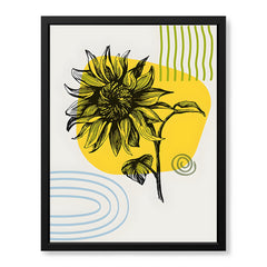 Black Flower Over Yellow & White Background | Abstract Floral Artwork #00198