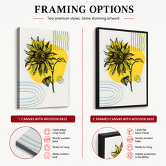 Black Flower Over Yellow & White Background | Abstract Floral Artwork #00198
