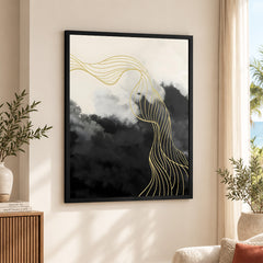 Black & White Background With Golden Lines | Abstract Office Artwork #0020