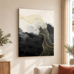 Black & White Background With Golden Lines | Abstract Office Artwork #0020
