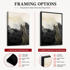 Black & White Background With Golden Lines | Abstract Office Artwork #0020