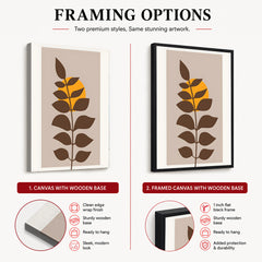 Beautiful Brown Tropical Leaves Over Gold Sun  | Abstract Floral Artwork #00203