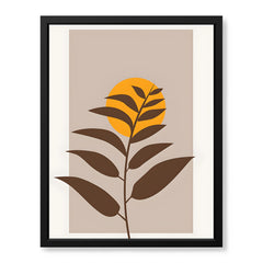 Beautiful Brown Tropical Leaves Over Gold Sun  | Abstract Floral Artwork #00204