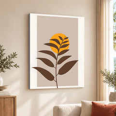 Beautiful Brown Tropical Leaves Over Gold Sun  | Abstract Floral Artwork #00204