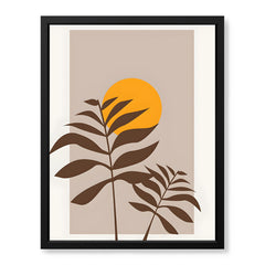 Beautiful Brown Tropical Leaves Over Gold Sun  | Abstract Floral Artwork #00205
