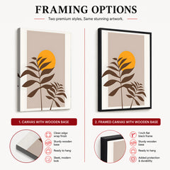 Beautiful Brown Tropical Leaves Over Gold Sun  | Abstract Floral Artwork #00205
