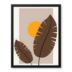 Beautiful Brown Tropical Leaves Over Gold Sun  | Abstract Floral Artwork #00206