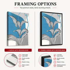 Black & White Tropical Leaves Over Blue & Grey Background  | Abstract Floral Artwork #00207