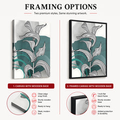 Black & White Tropical Leaves Over Green & Grey Background  | Abstract Floral Artwork #00209