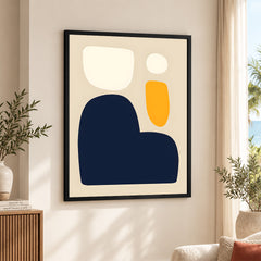 Blue & Gold Abstract Design Over Beige Background  | Abstract Office Artwork #00217